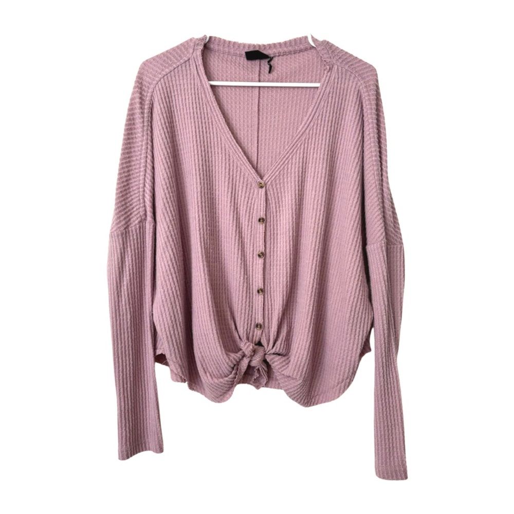 Out From Under Jojo Oversized Thermal Button-Front Top in Lavender Mauve